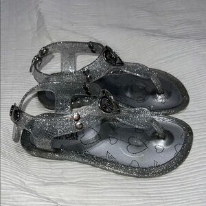 Michael Kors Silver Sandals with T-Strap Design